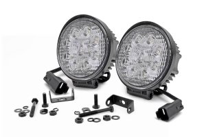 LED Light - Pair - Rough Country - 4 Inch Round - Chrome